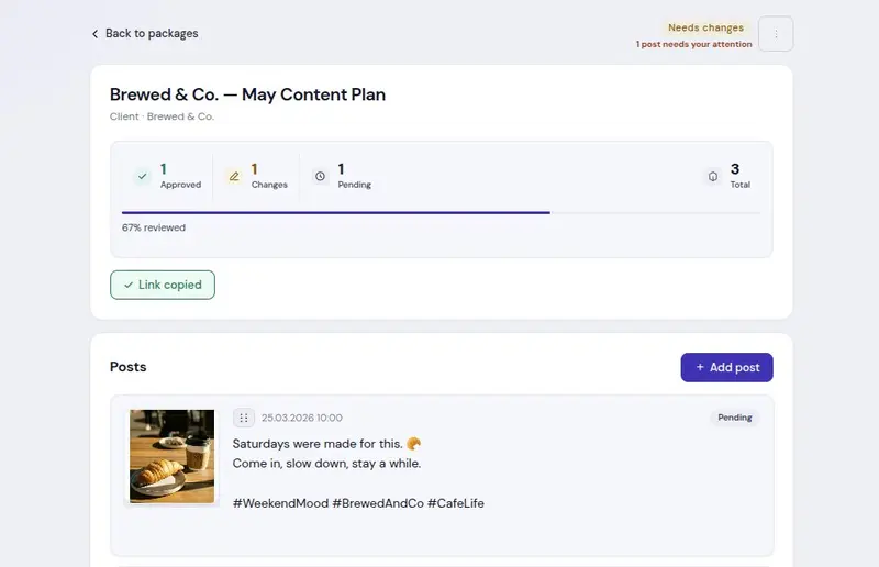 Copy review link to share with client