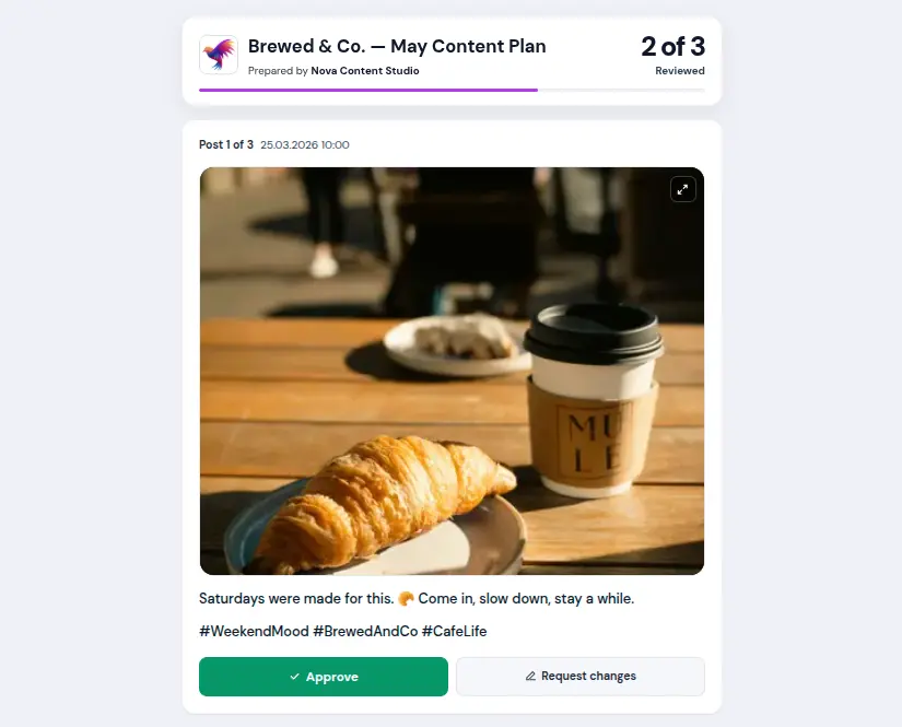 Client review page with approve and comment options